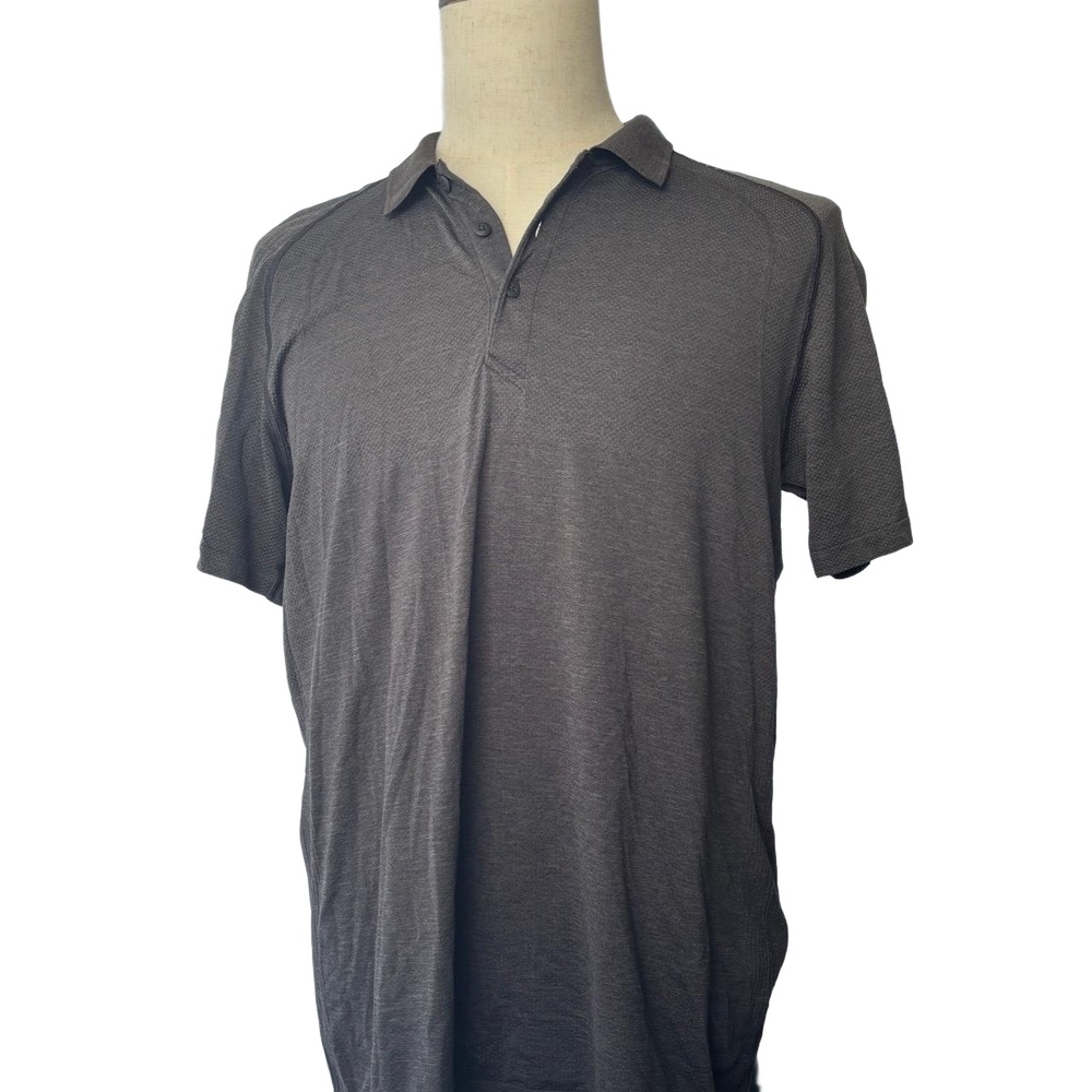 Lululemon Shirt Mens Size Large Gray Polo Short Sleeve Button Placket Collar Min